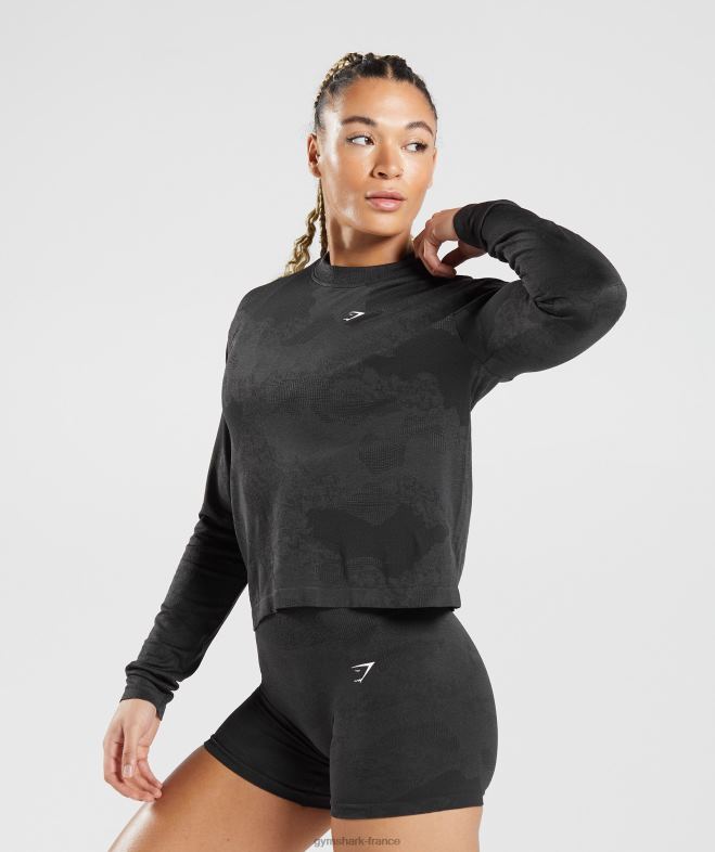 Gymshark adapt camo - haut à manches longues sans couture lave | noir femmes 6HF28478
